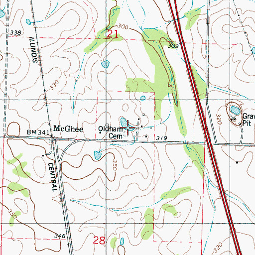 Topographic Map of Oldham Cemetery, MS