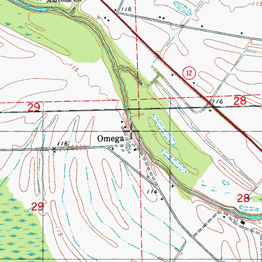 Topographic Map of Omega, MS