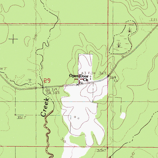 Topographic Map of Open Door Church, MS