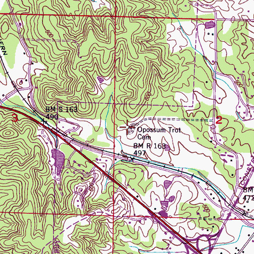 Topographic Map of Opossum Trot Cemetery, MS
