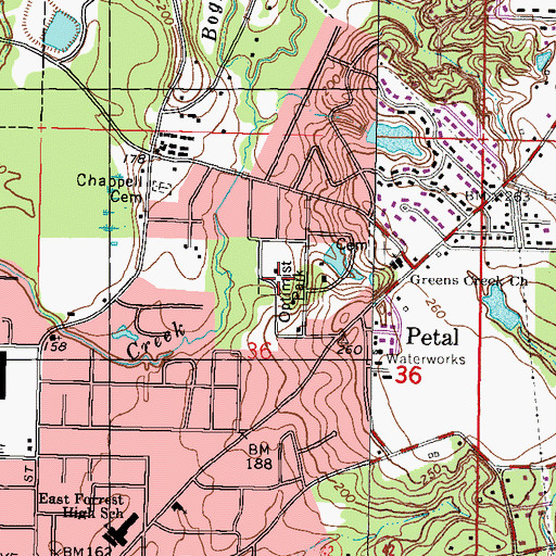 Topographic Map of Optimist Park, MS