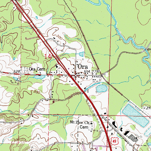 Topographic Map of Ora, MS