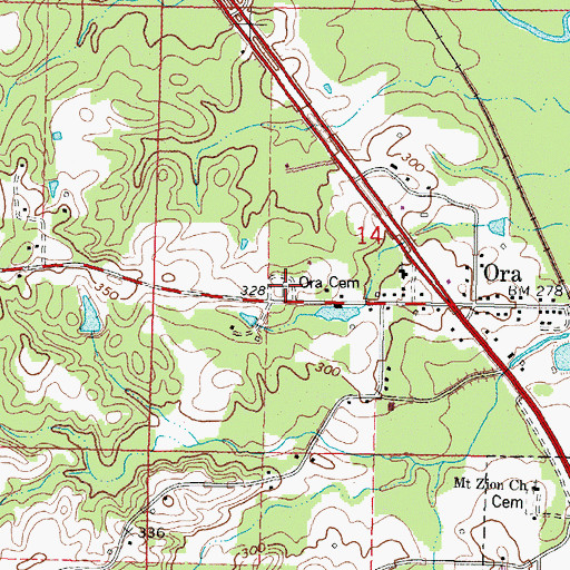 Topographic Map of Ora Cemetery, MS