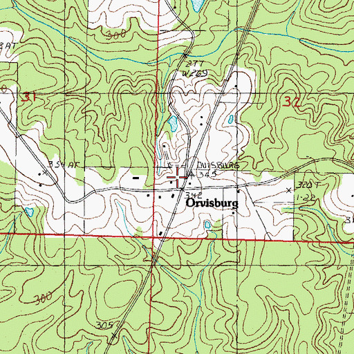Topographic Map of Orvisburg, MS