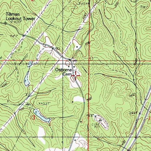 Topographic Map of Osborne Cemetery, MS