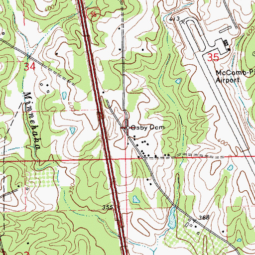 Topographic Map of Osby Cemetery, MS