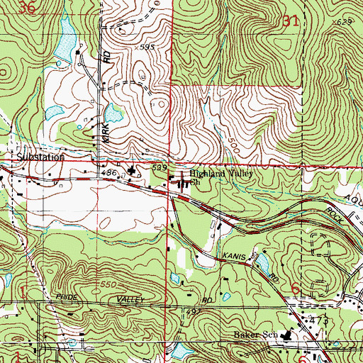 Topographic Map of Highland Valley United Methodist Church, AR