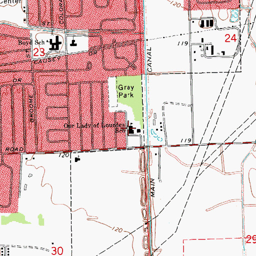 Topographic Map of Our Lady of Lourdes School, MS
