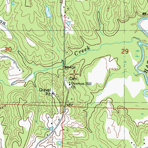 Topographic Map of Overton Cemetery, MS