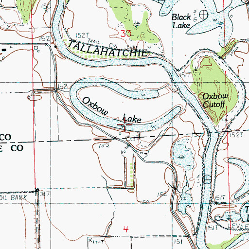 Topographic Map of Oxbow Lake, MS