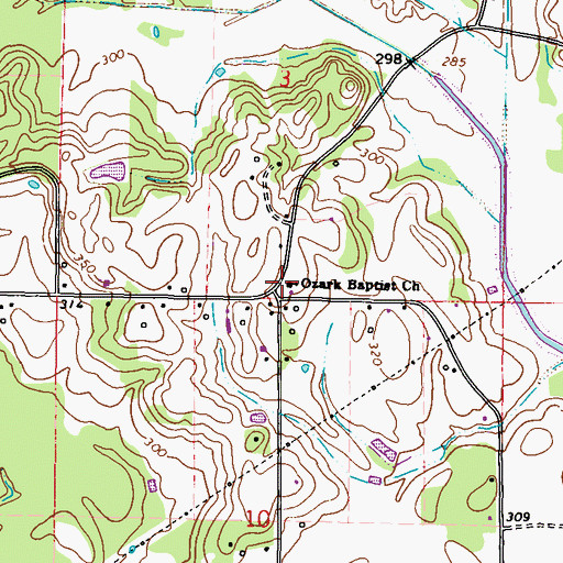 Topographic Map of Ozark Baptist Church, MS