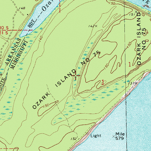 Topographic Map of Ozark Island Number Seventyfive, MS