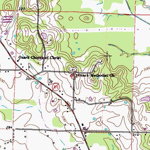 Topographic Map of Ozark Methodist Church, MS