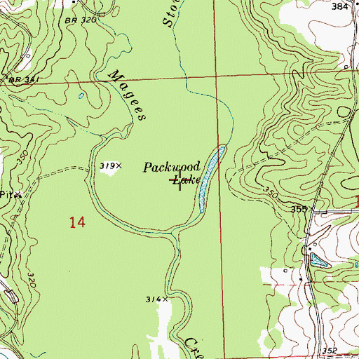 Topographic Map of Packwood Lake, MS