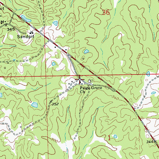 Topographic Map of Paige Grove Church, MS