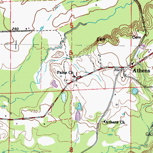 Topographic Map of Paine Memorial United Methodist Church, MS