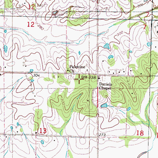 Topographic Map of Palestine Cemetery, MS