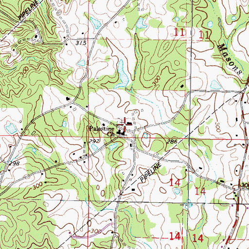 Topographic Map of Palestine Church, MS