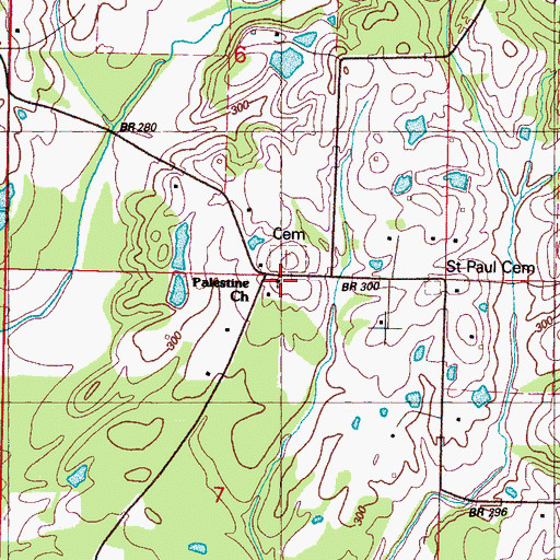 Topographic Map of Palestine Church, MS
