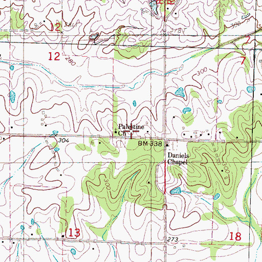 Topographic Map of Palestine Church, MS