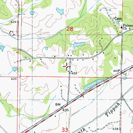 Topographic Map of Palmer School, MS