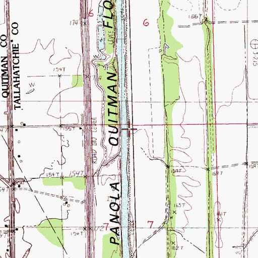 Topographic Map of Panola Quitman Floodway, MS