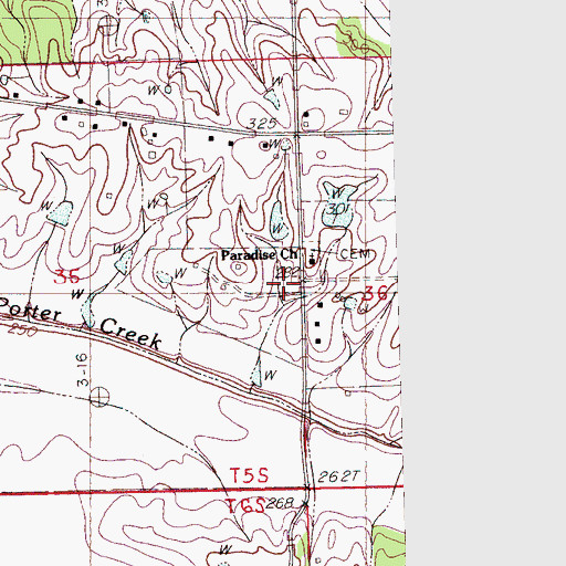 Topographic Map of Paradise Church, MS