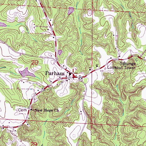 Topographic Map of Parham, MS