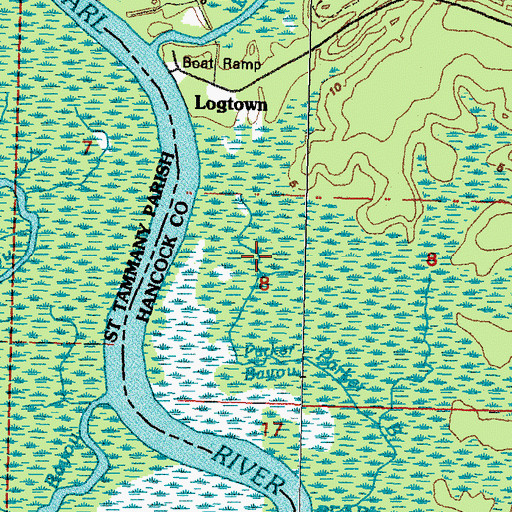 Topographic Map of Parker Bayou, MS