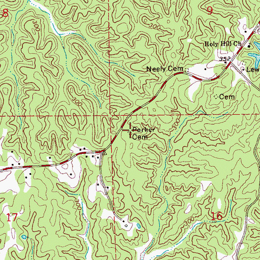 Topographic Map of Parker Cemetery, MS