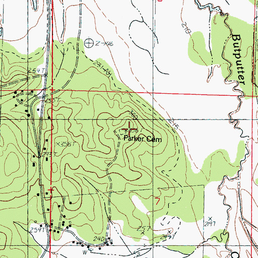 Topographic Map of Parker Cemetery, MS