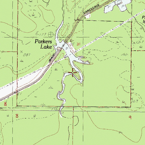 Topographic Map of Parkers Lake, MS
