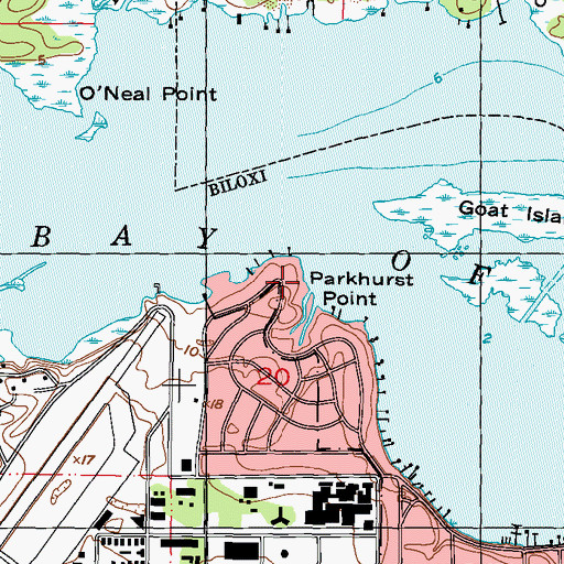Topographic Map of Parkhurst Point, MS