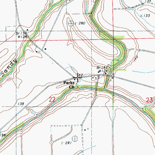 Topographic Map of Parks Church, MS