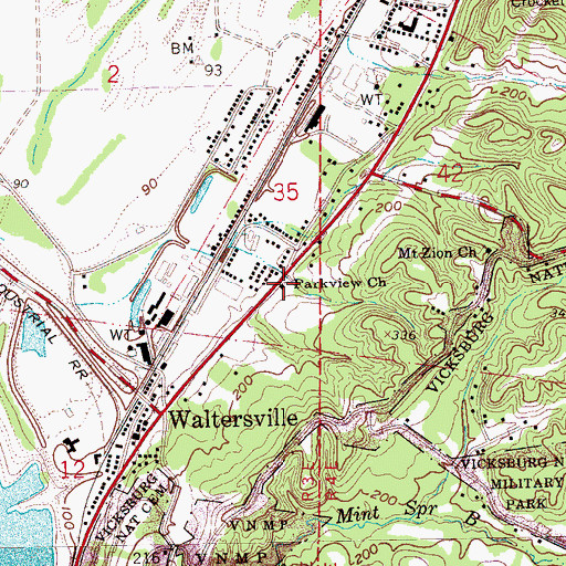 Topographic Map of Parkview Church, MS
