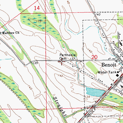 Topographic Map of Parthenia Cemetery, MS