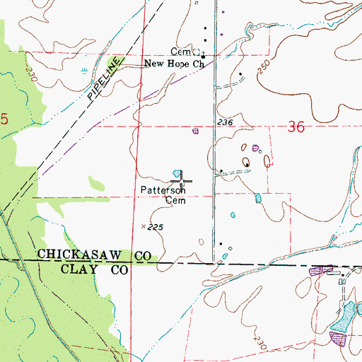Topographic Map of Patterson Cemetery, MS