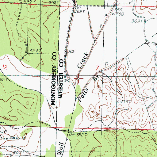 Topographic Map of Patts Branch, MS