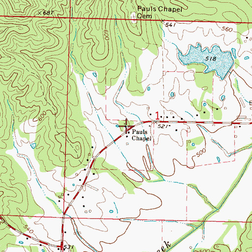 Topographic Map of Pauls Chapel, MS
