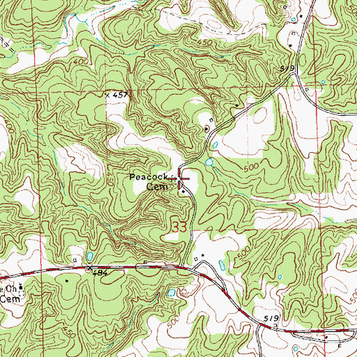 Topographic Map of Peacock Cemetery, MS