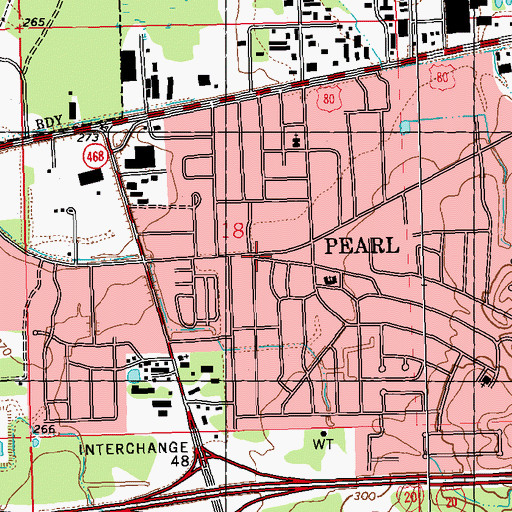 Topographic Map of Pearl, MS