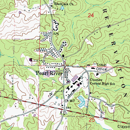 Topographic Map of Pearl River, MS