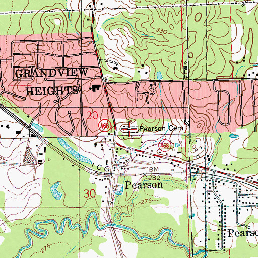 Topographic Map of Pearson Cemetery, MS