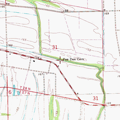 Topographic Map of Pee Dee Cemetery, MS