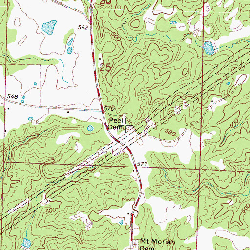 Topographic Map of Peel Cemetery, MS