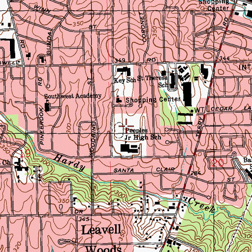 Topographic Map of Peeples Middle School, MS