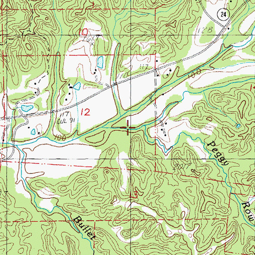 Topographic Map of Peggy Row Branch, MS