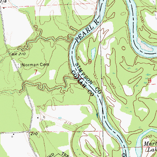 Topographic Map of Pegies Creek, MS