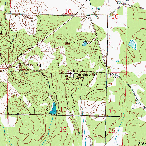 Topographic Map of Penderville Cemetery, MS
