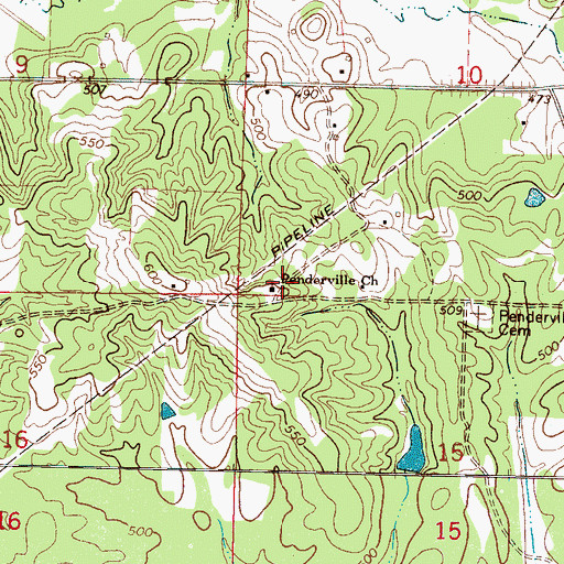 Topographic Map of Penderville Church, MS